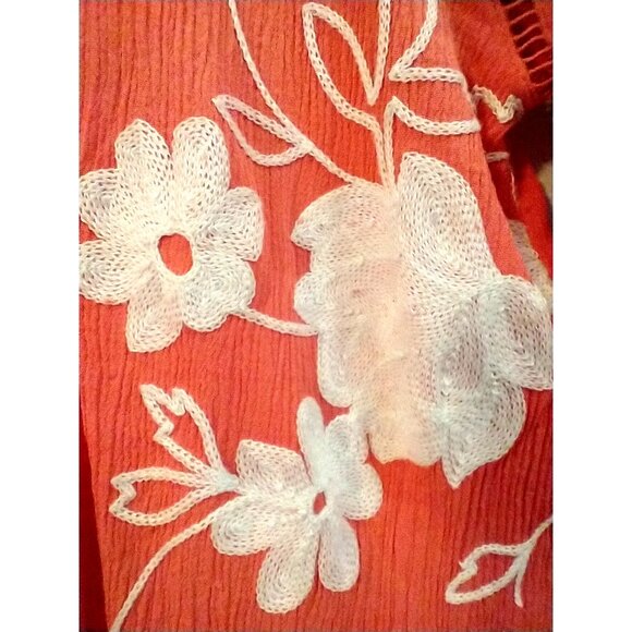 Liv Los Angeles Women Boho Peasant Ruffle Top Embroidered Coral Orange - Med - Picture 5 of 10